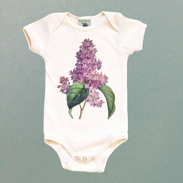 Lilac Flowers Organic One Piece Baby Bodysuit