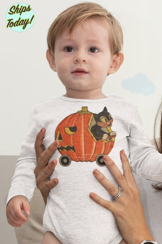 Funny Pumpkin Car Cat Organic One Piece Baby Bodysuit