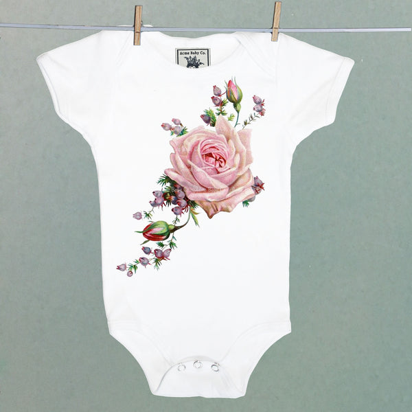 Roses and Heather One Piece Baby Bodysuit