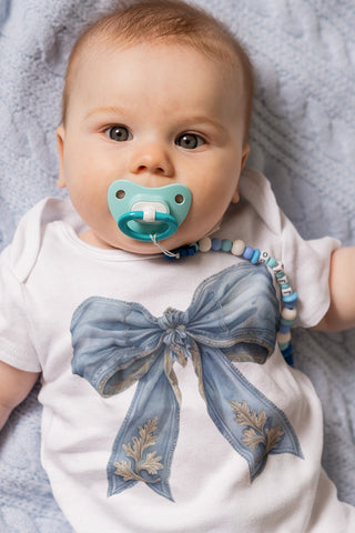 Blue Ribbon Bow Organic One Piece Baby Bodysuit