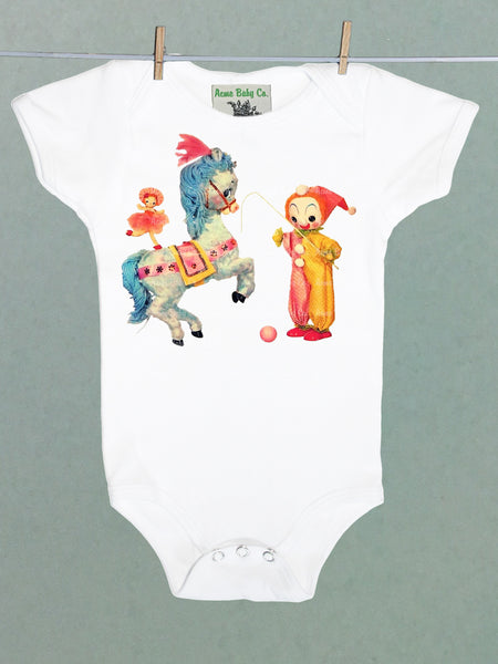 Circus Clown and Pony Organic One Piece Baby Bodysuit