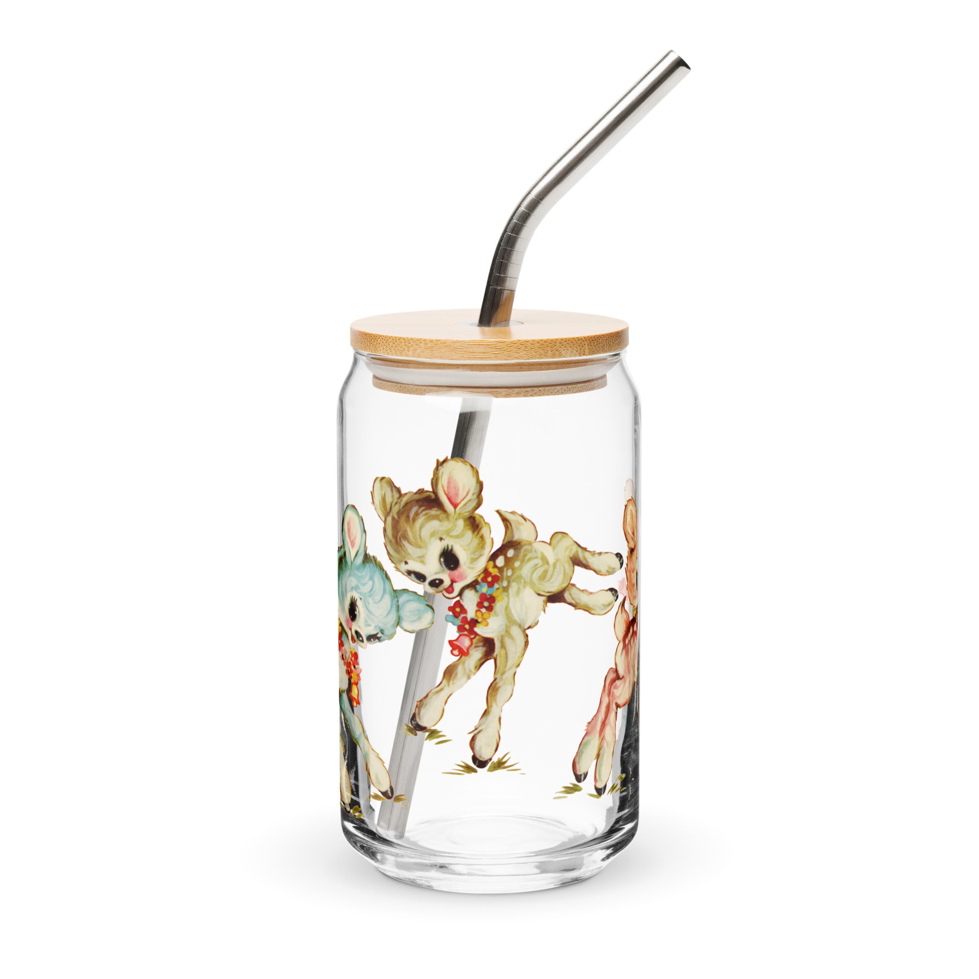 Frolicking Pastel Deer Can-Shaped Glass