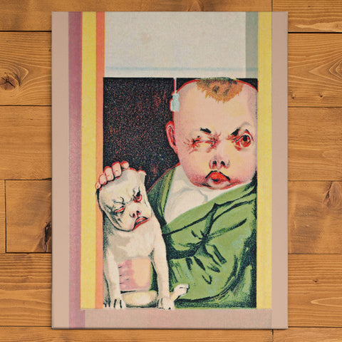 Baby and Dog in Window Art Canvas