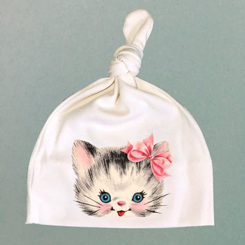 Kitty with Bow Organic Cotton Baby Knot Cap