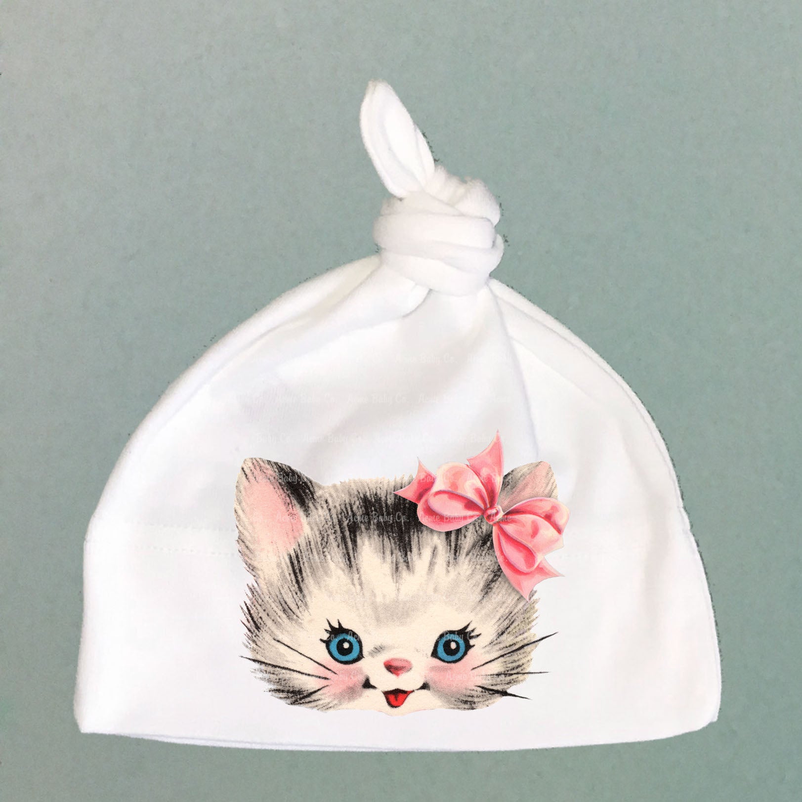 Kitty with Bow Organic Cotton Baby Knot Cap