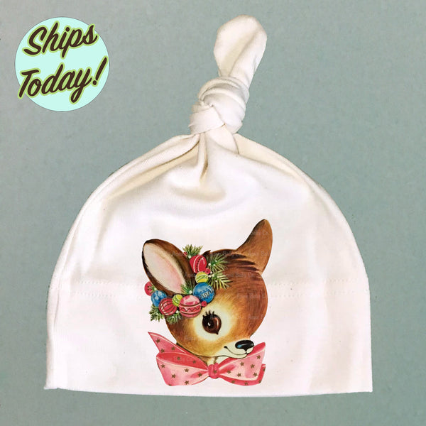 Deer with Wreath Organic Cotton Baby Knot Cap