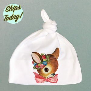 Deer with Wreath Organic Cotton Baby Knot Cap