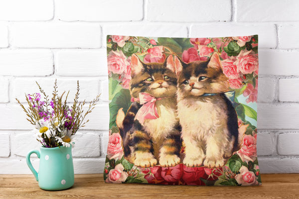 Flowery Kittens Premium Pillow