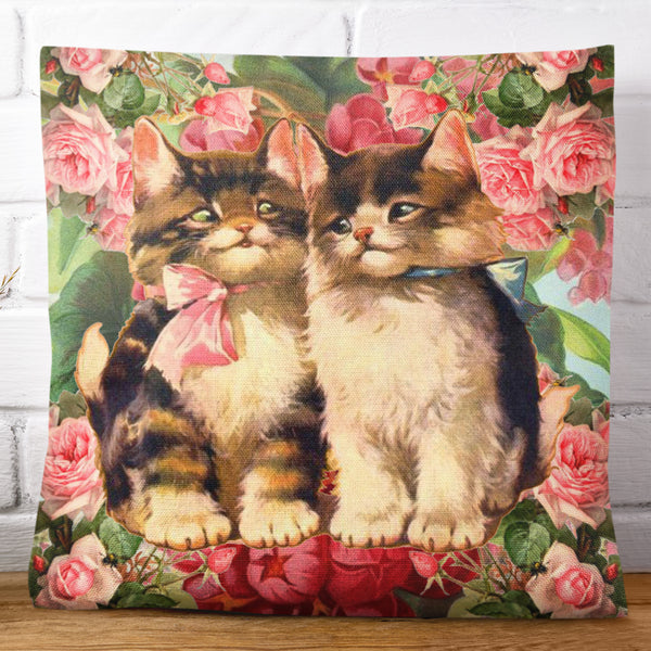 Flowery Kittens Premium Pillow