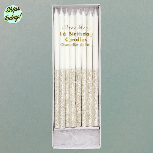 Silver Glitter Dipped Candles