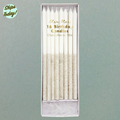 Silver Glitter Dipped Candles