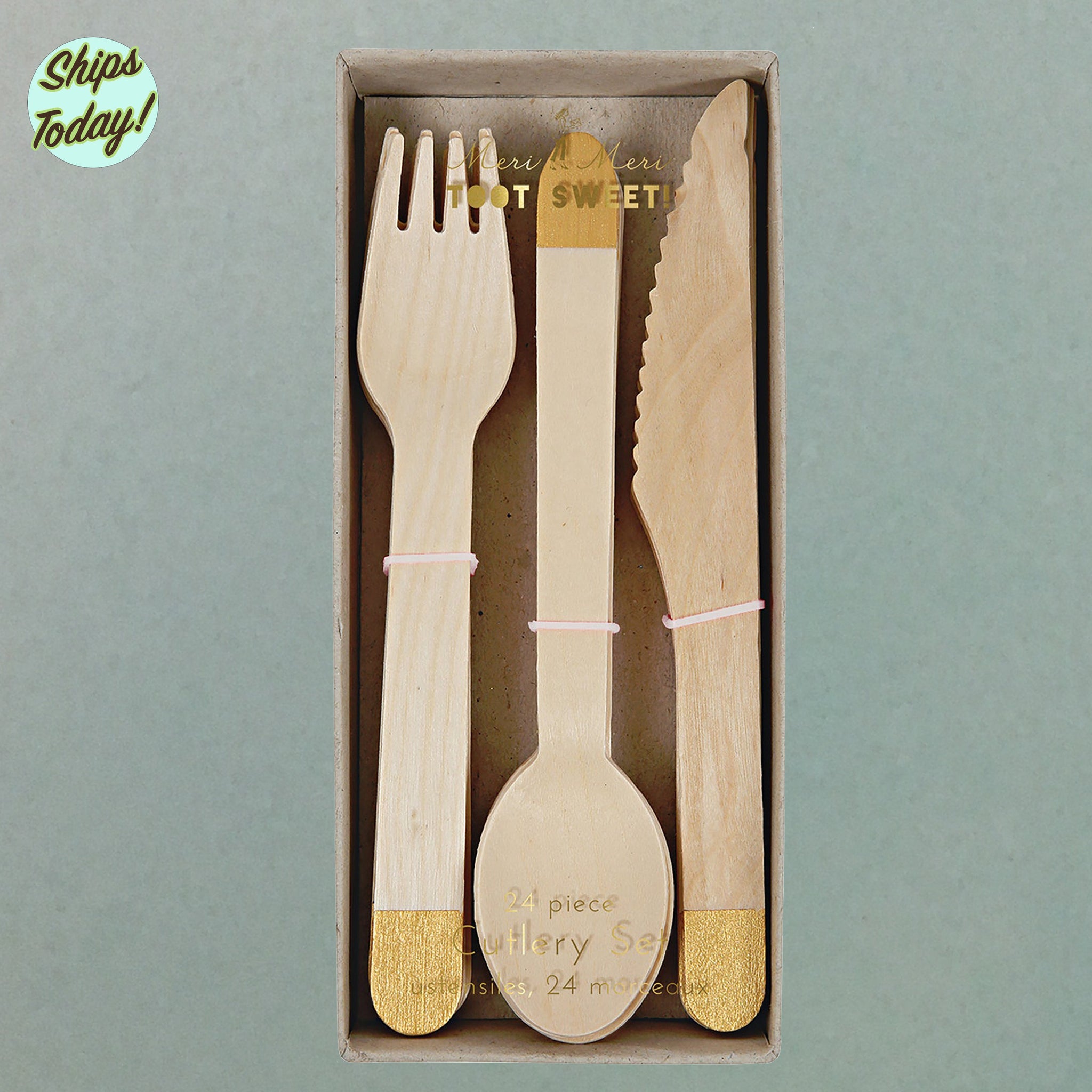 Gold Wooden Cutlery Set