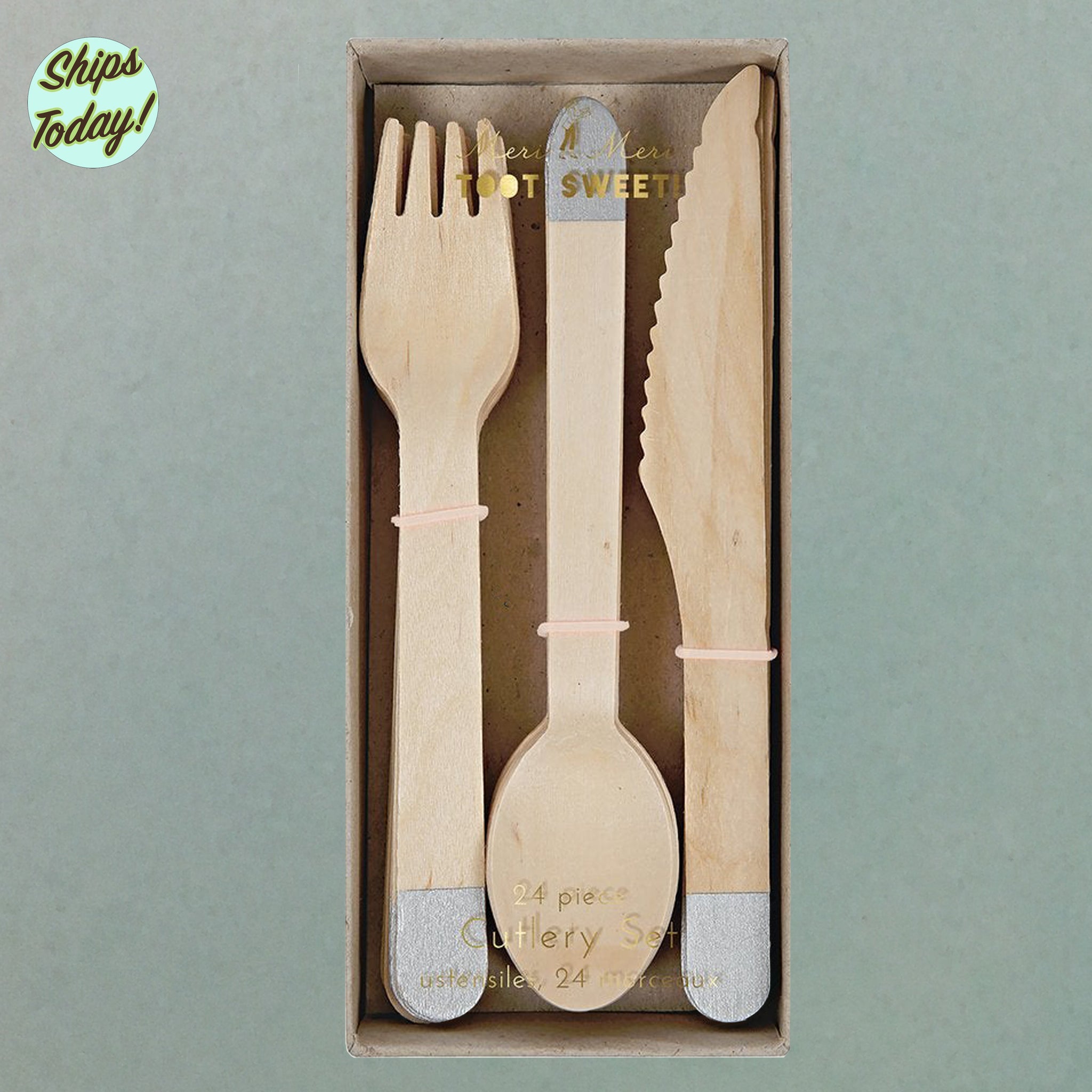 Silver Wooden Cutlery Set