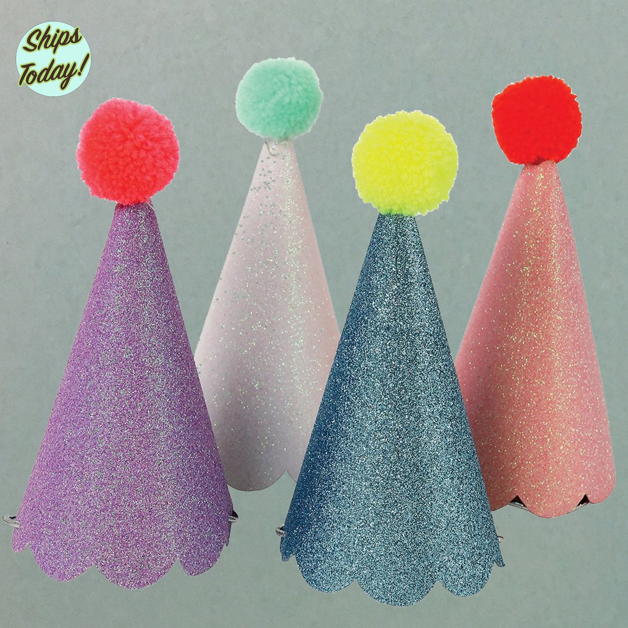 Glitter Pom Pom Party Hats