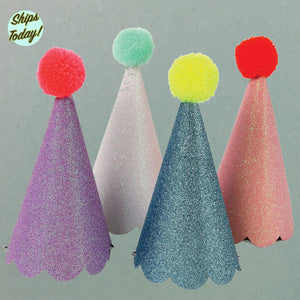 Glitter Pom Pom Party Hats