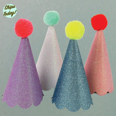 Glitter Pom Pom Party Hats