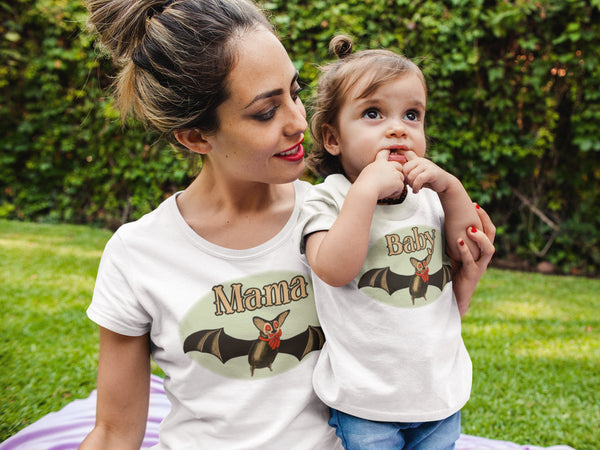 Momma Bat & Baby Bat Set of Organic Shirts