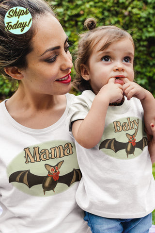 Momma Bat & Baby Bat Set of Organic Shirts