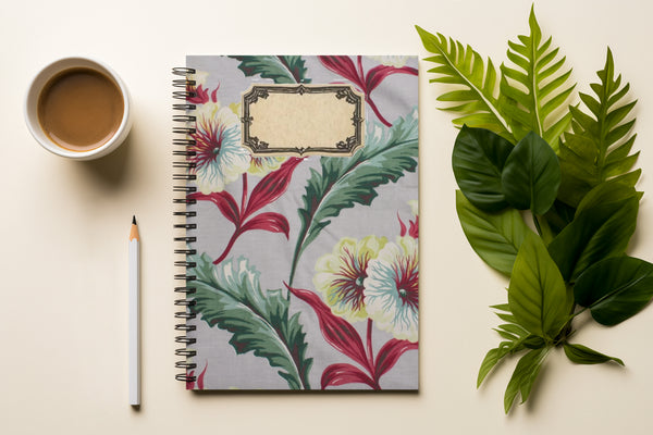 Barkcloth Hibiscus Ruled Line Spiral Notebook