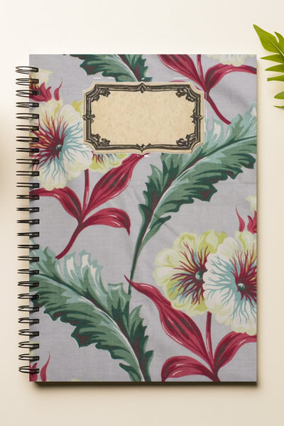 Barkcloth Hibiscus Ruled Line Spiral Notebook