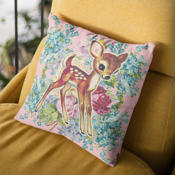 Little Deer & Forget Me Nots Premium Pillow