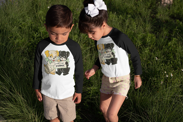 Children's Retro Baseball Raglan Shirt with Yippee Puppy Dogs