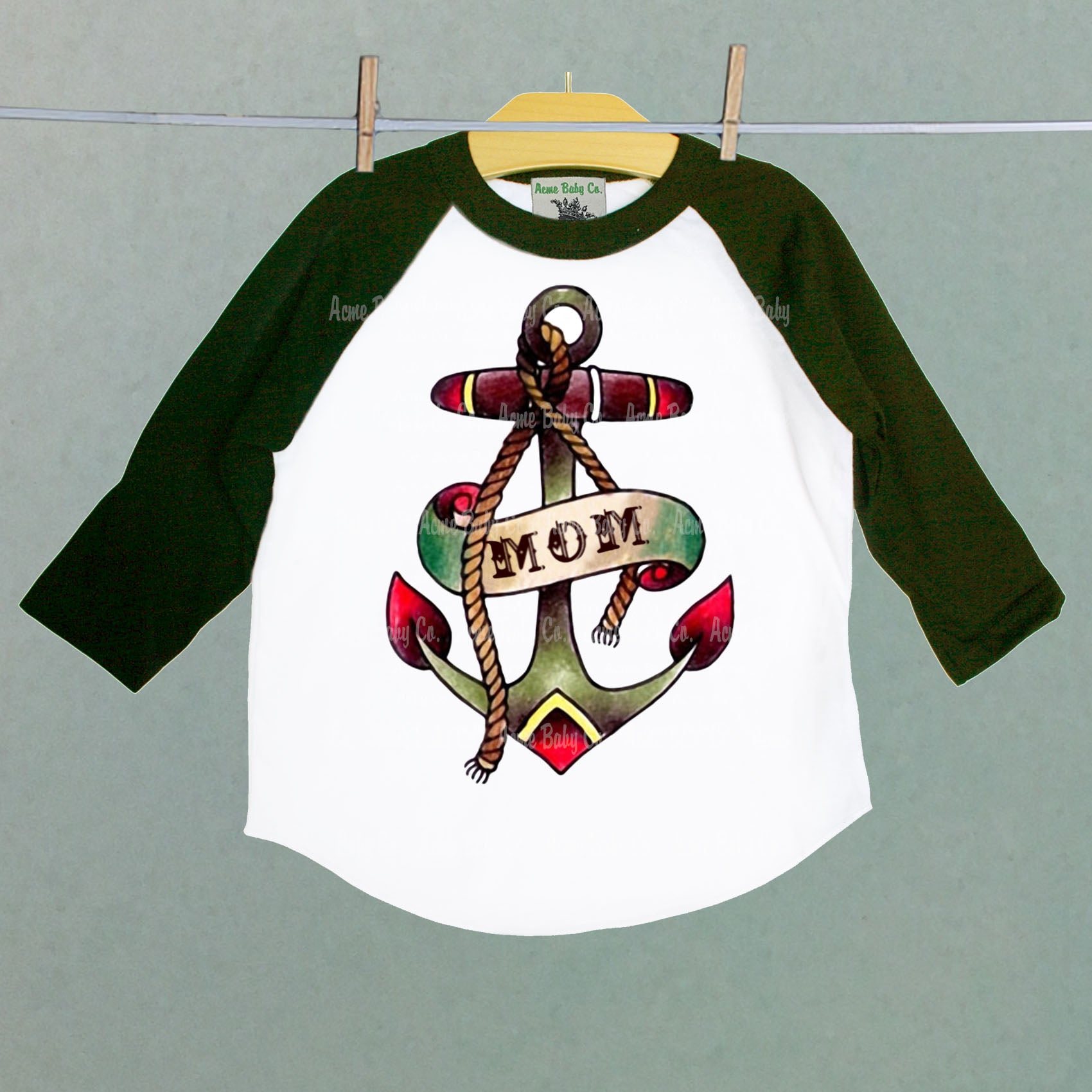 Tattoo Anchor Mom Children's Raglan Baseball Shirt