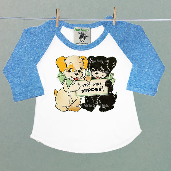 Children's Retro Baseball Raglan Shirt with Yippee Puppy Dogs