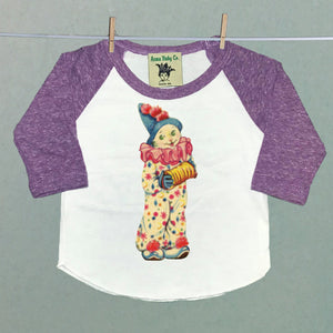 Kitty Cat Circus Clown Raglan Baseball Shirt in Lavender