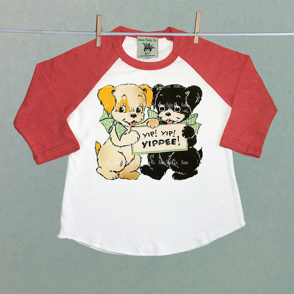 Children's Retro Baseball Raglan Shirt with Yippee Puppy Dogs