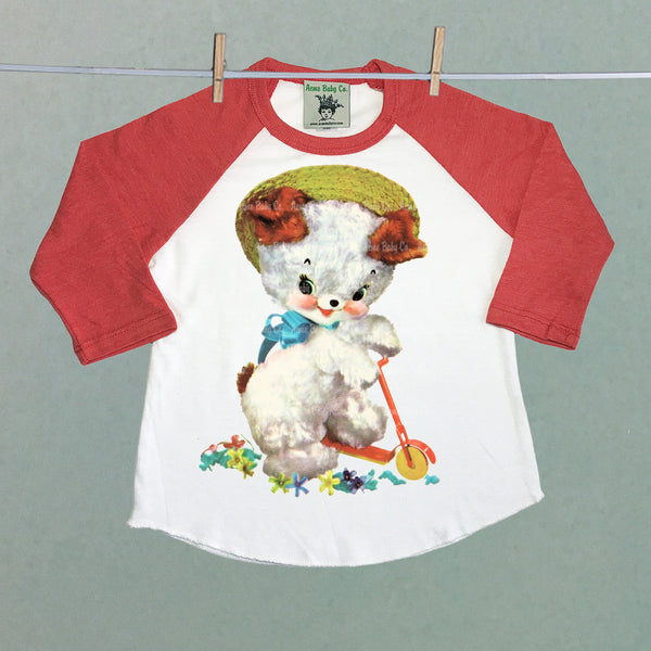 Kitschy Cute Puppy Dog Raglan Baseball Shirt
