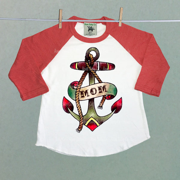 Tattoo Anchor Mom Children's Raglan Baseball Shirt