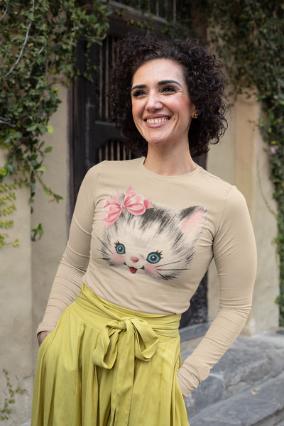 Retro Kitschy Cute Cat Unisex Long Sleeve Tee