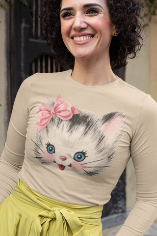 Retro Kitschy Cute Cat Unisex Long Sleeve Tee