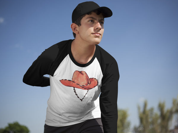 Red Cowboy Hat Adult Baseball Raglan