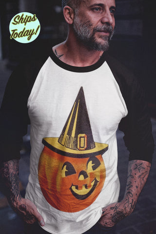 Jack-O-Lantern Witch Adult Baseball Raglan