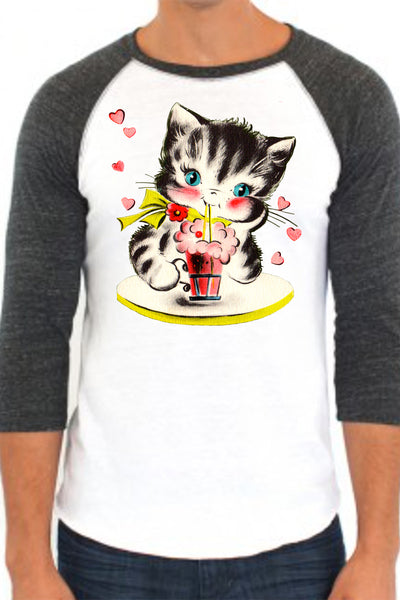 Soda Shop Kitten Adult Baseball Raglan