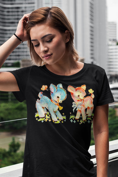 Pink and Blue Baby Deer Friends Unisex t-shirt