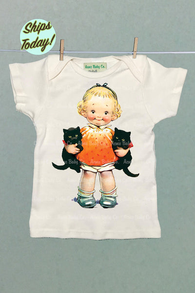 Cute Girl with Kittens Organic Baby Shirt