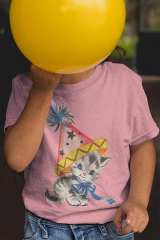 Kitty Cat in Party Hat Toddler Short Sleeve Tee