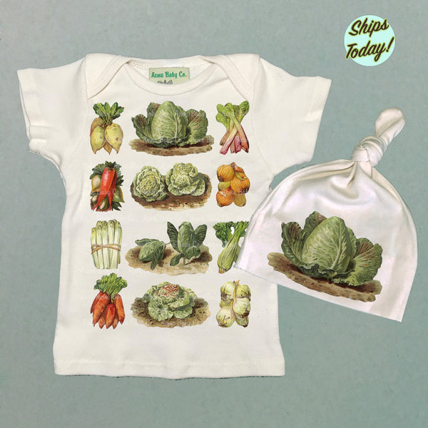 Little Cabbage Organic Baby Shirt and Knot Cap Set