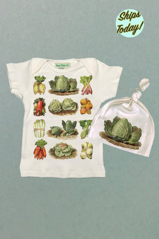 Little Cabbage Organic Baby Shirt and Knot Cap Set