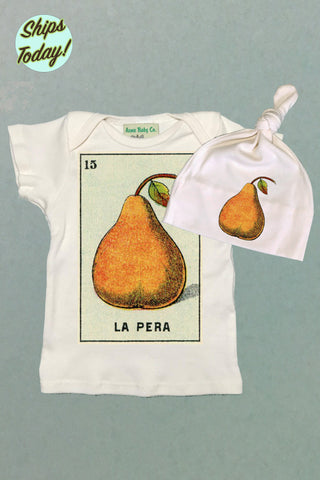 Loteria Pear Organic Baby Shirt and Knot Cap Set