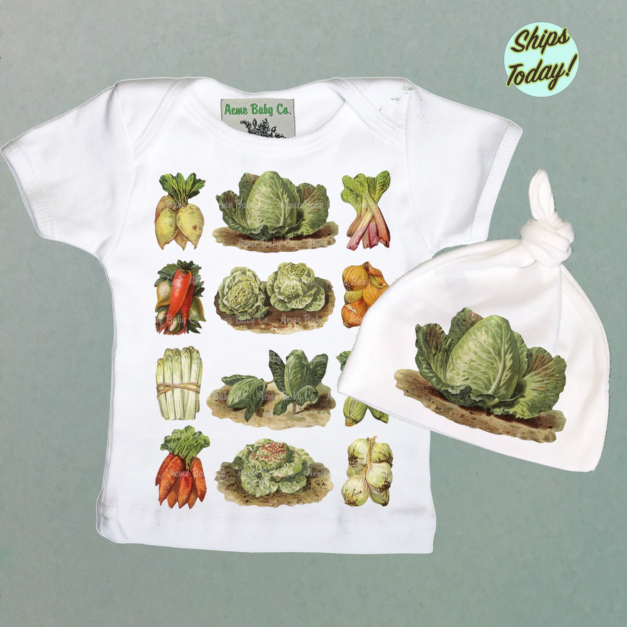 Little Cabbage Organic Baby Shirt and Knot Cap Set