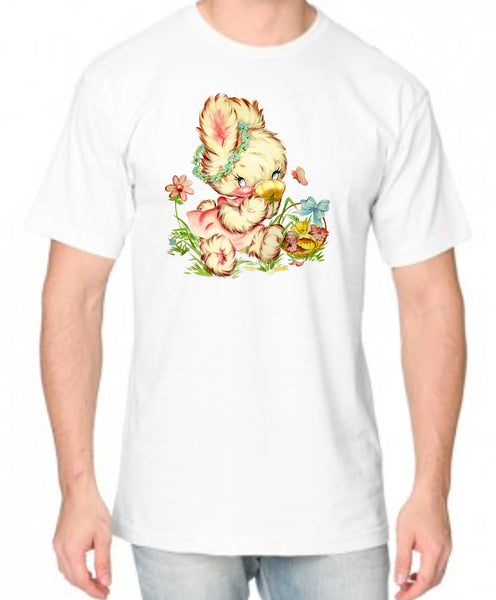 Kitschy Cute Flower Bunny Adult Organic Shirt