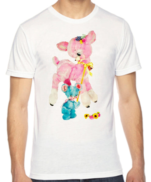 Pink Deer with Bear Friend Adult Organic Shirt