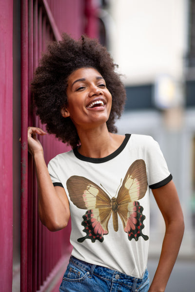 Neapolitan Butterfly Unisex Cotton Ringer T-Shirt