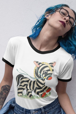 Kitschy Cute Zebra Unisex Cotton Ringer T-Shirt