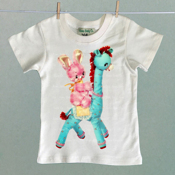 Kitschy Giraffe and Bunny Organic Children's Shirt