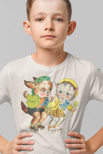 Roller Skating Kitty and Puppy Organic Children's Shirt
